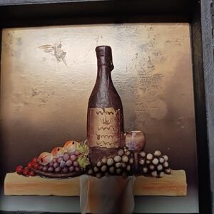Brown and Cream Mixed Media Art with Wine and Grapes